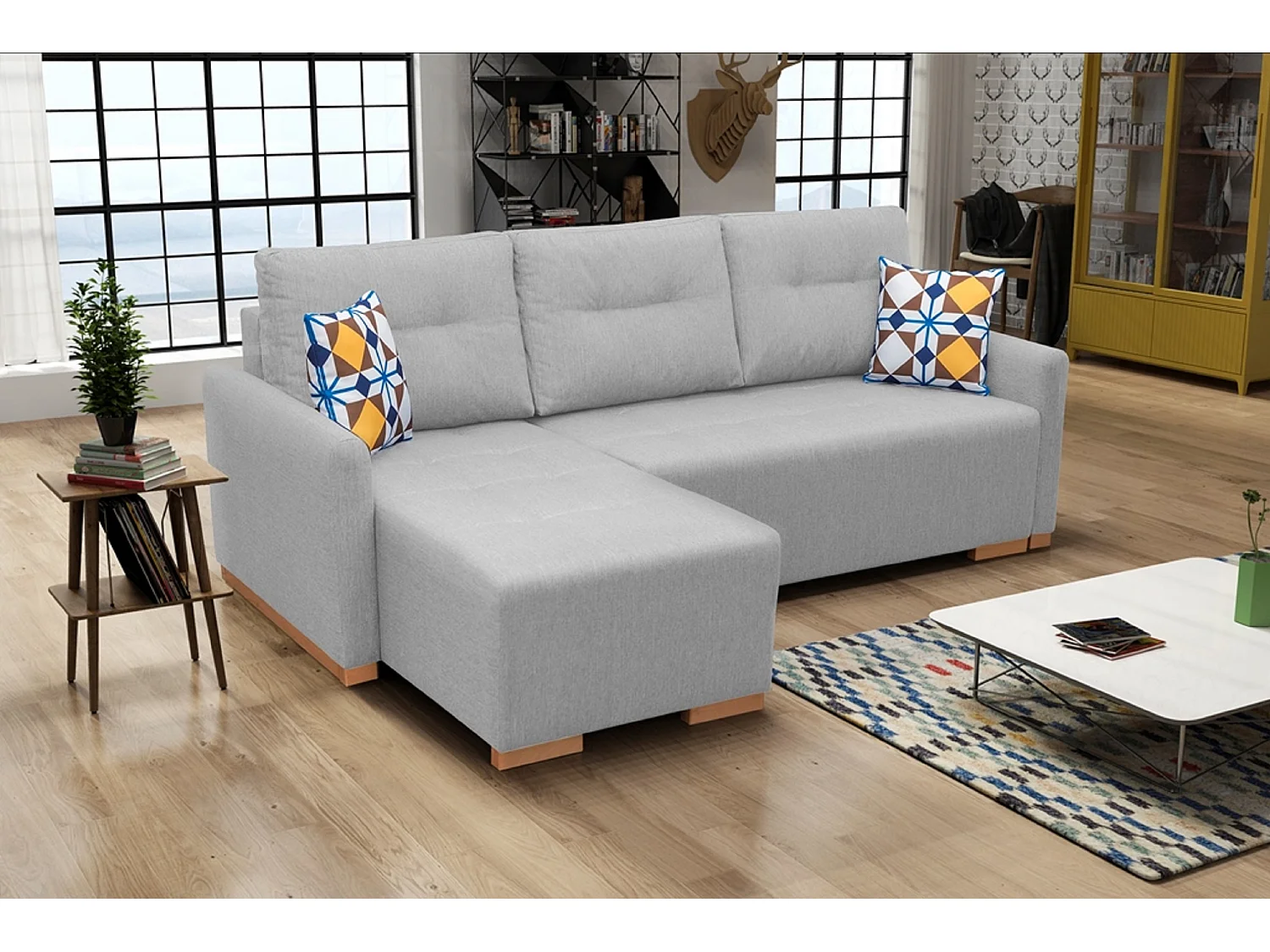 Multifunktionales Schlafsofa mit Bettkasten & großer Liegefläche – Modernes Ecksofa | Links 228x151x93 cm HELLGRAU