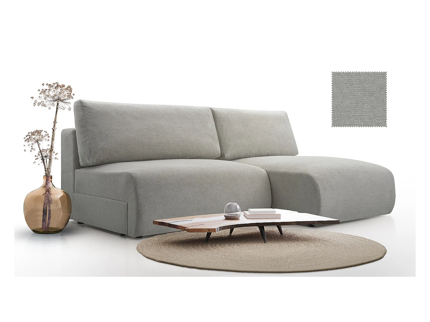 Ecksofa MILENA mit Schlaffunktion, Bettkasten & ARAGON-Stoff – 223x150x95 cm – Rechts Grau