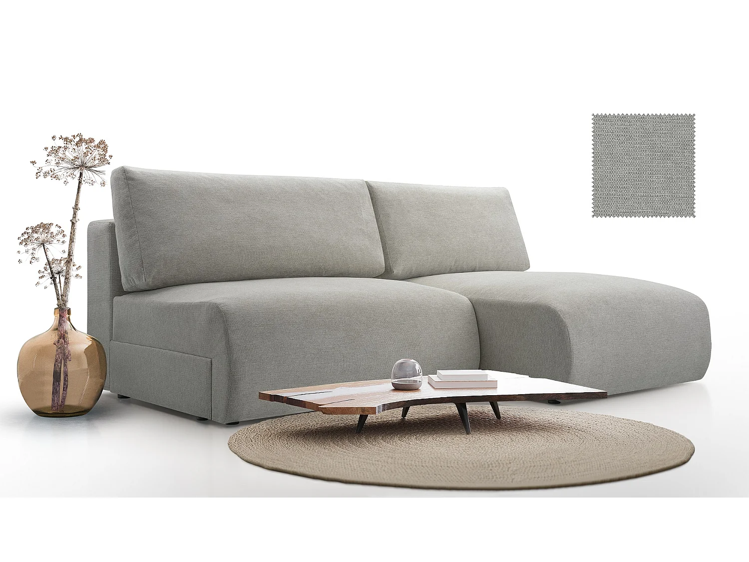 Ecksofa MILENA mit Schlaffunktion, Bettkasten & ARAGON-Stoff – 223x150x95 cm – Rechts Grau