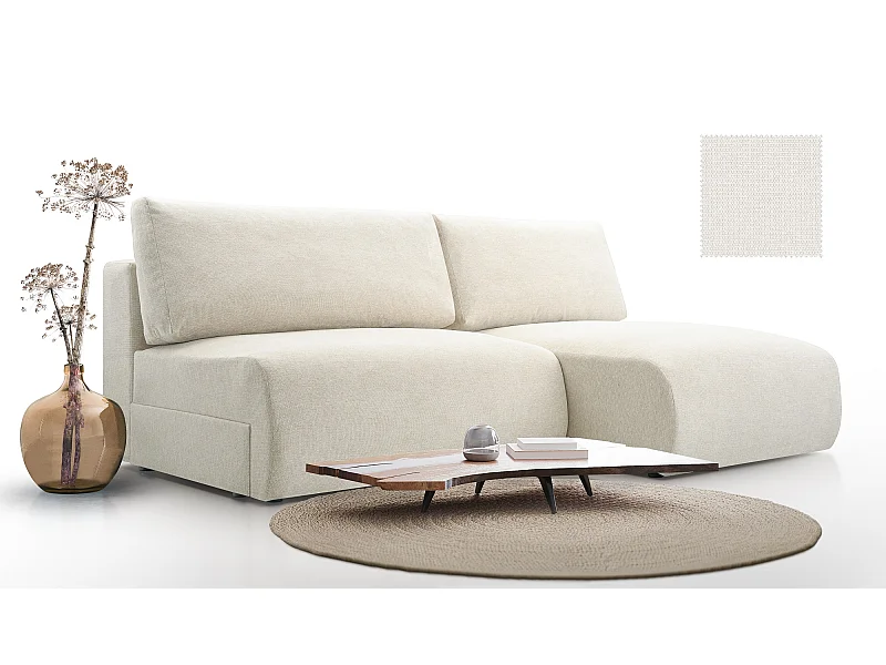 Ecksofa MILENA mit Schlaffunktion, Bettkasten & ARAGON-Stoff – 223x150x95 cm – Rechts Beige