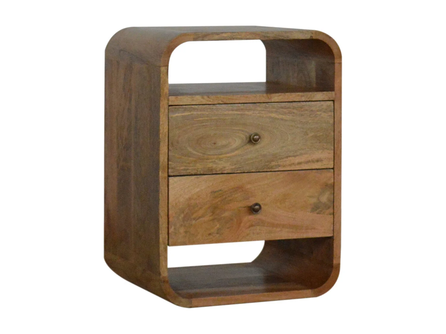 Table de chevet London Artisan Furniture, 2 tiroirs, 2 compartiments ouverts, marron