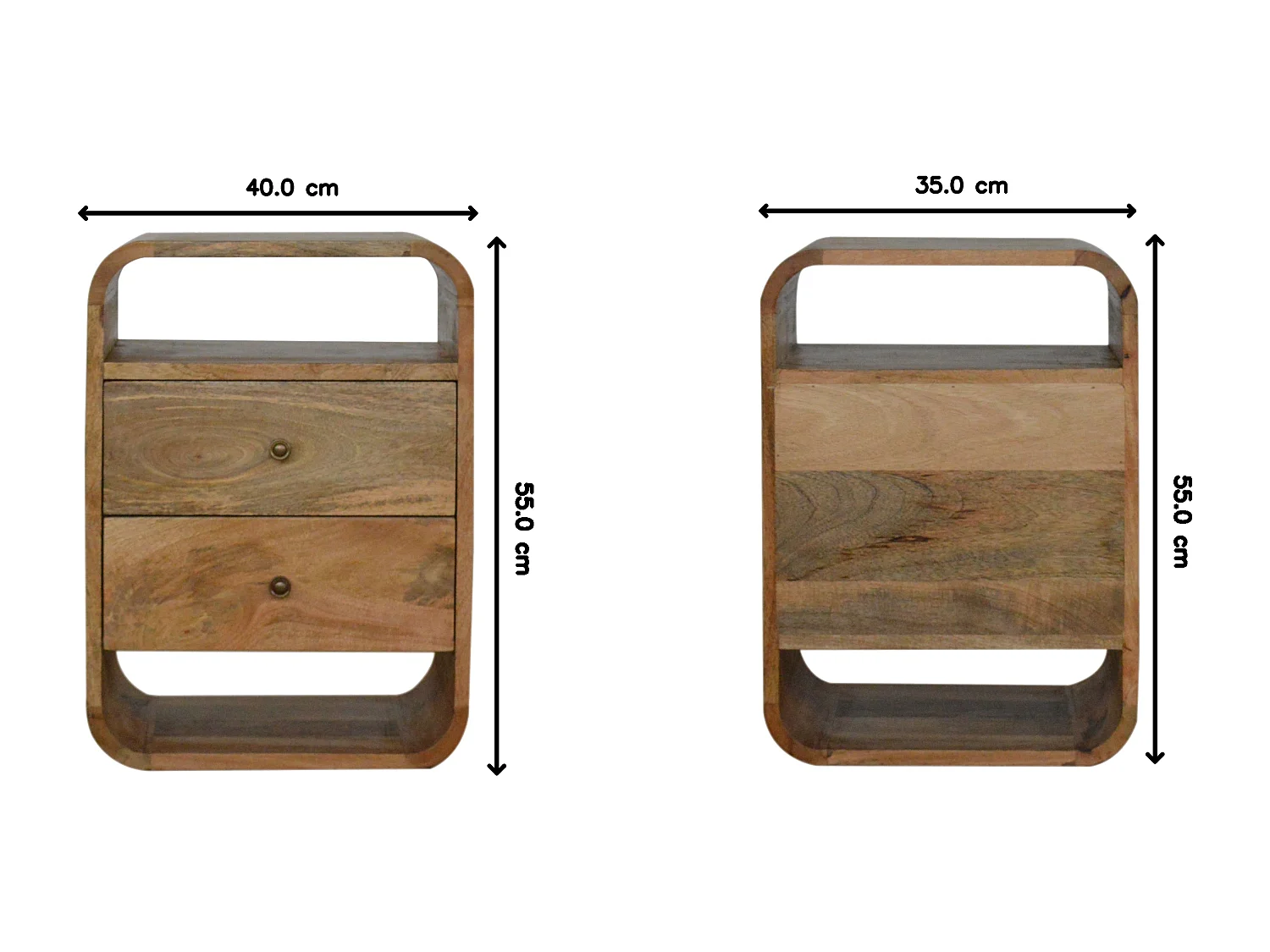 Table de chevet London Artisan Furniture, 2 tiroirs, 2 compartiments ouverts, marron