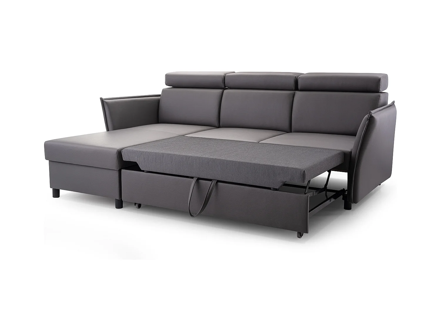 Ecksofa mit Schlaffunktion und Bettkasten-198x127cm,Verstellbare Kopfstützen,Schlafsofa,Bettsofa,Freistehend,Außenmaße 227x161,Linke Seite,Cappuccino
