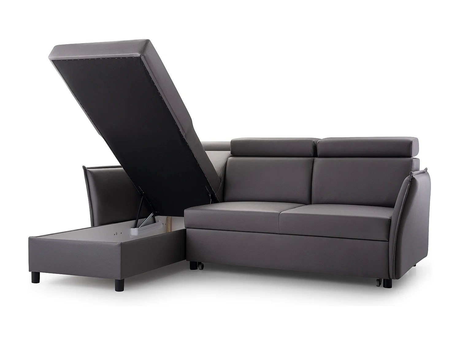 Ecksofa mit Schlaffunktion und Bettkasten-198x127cm,Verstellbare Kopfstützen,Schlafsofa,Bettsofa,Freistehend,Außenmaße 227x161,Linke Seite,Cappuccino