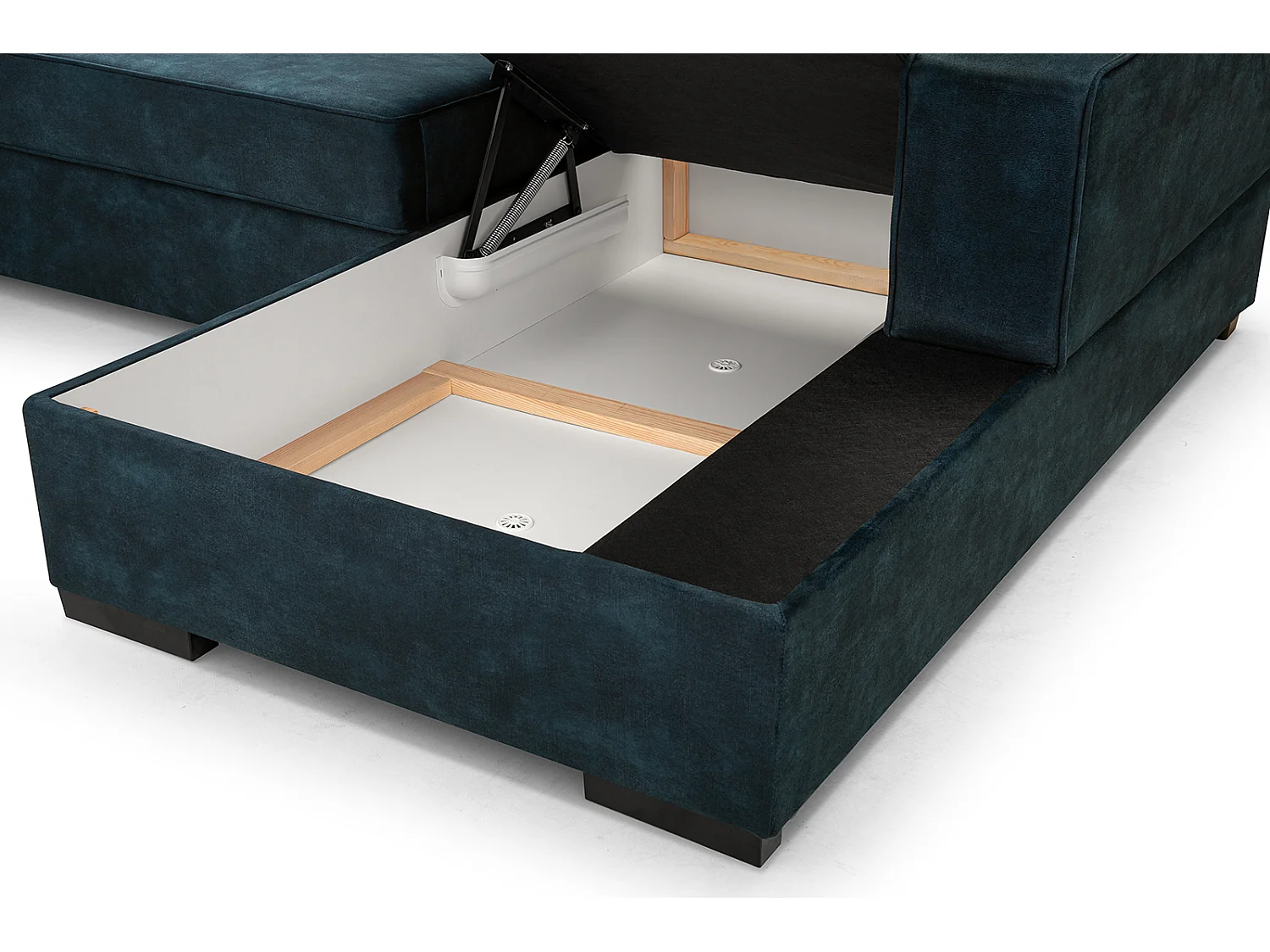 Schlafcouch mit Stauraum & Schlaffunktion – Sofa mit Automatik-Wagenmechanismus, Veloursstoff, gepolstertes Ecksofa | 223x160 cm | Grün, Rechte Seite