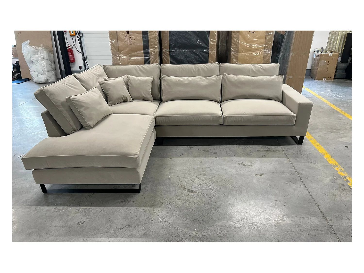 Ecksofa Freistehend L-förmig mit Wasserabweisendem Torre-Bezug, Abnehmbaren Kissen und Schwarzen Metallfüßen – Linke Seite 314x224x90 cm, Blau