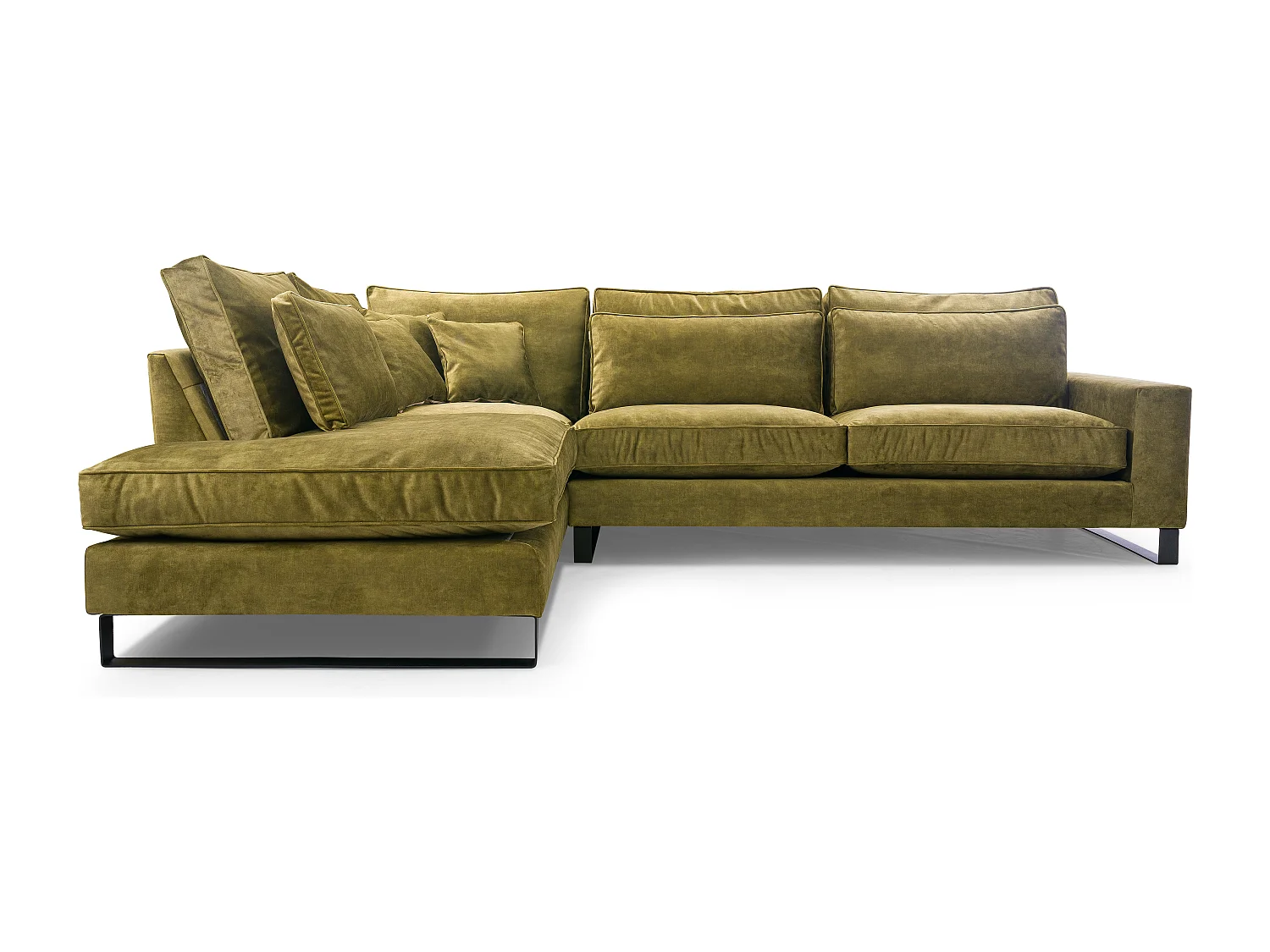 Ecksofa Freistehend L-förmig mit Wasserabweisendem Torre-Bezug, Abnehmbaren Kissen und Schwarzen Metallfüßen – Linke Seite 314x224x90 cm, Blau