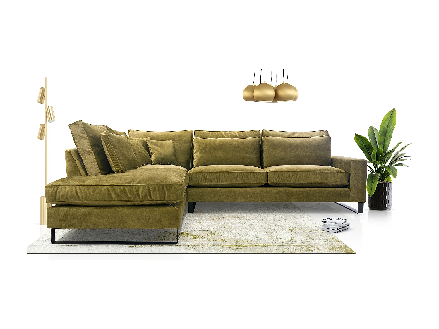 Ecksofa Freistehend L-förmig mit Wasserabweisendem Torre-Bezug, Abnehmbaren Kissen und Schwarzen Metallfüßen – Linke Seite 314x224x90 cm, Blau