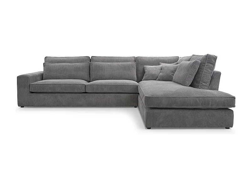 Ecksofa COBRA, Stoff-LINCOLN, Modernes Ecksofa Mit Kissen, Wellenfederung, Rückseite Bezogen, Freistehend, Rechts-Layout 89x314x224cm, GRAU