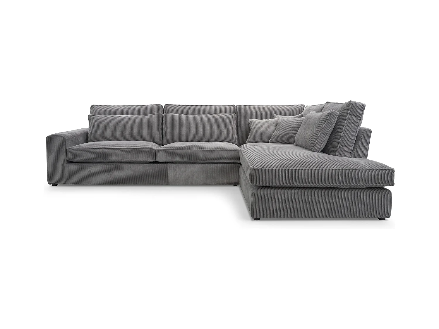 Ecksofa COBRA, Stoff-LINCOLN, Modernes Ecksofa Mit Kissen, Wellenfederung, Rückseite Bezogen, Freistehend, Rechts-Layout 89x314x224cm, GRAU