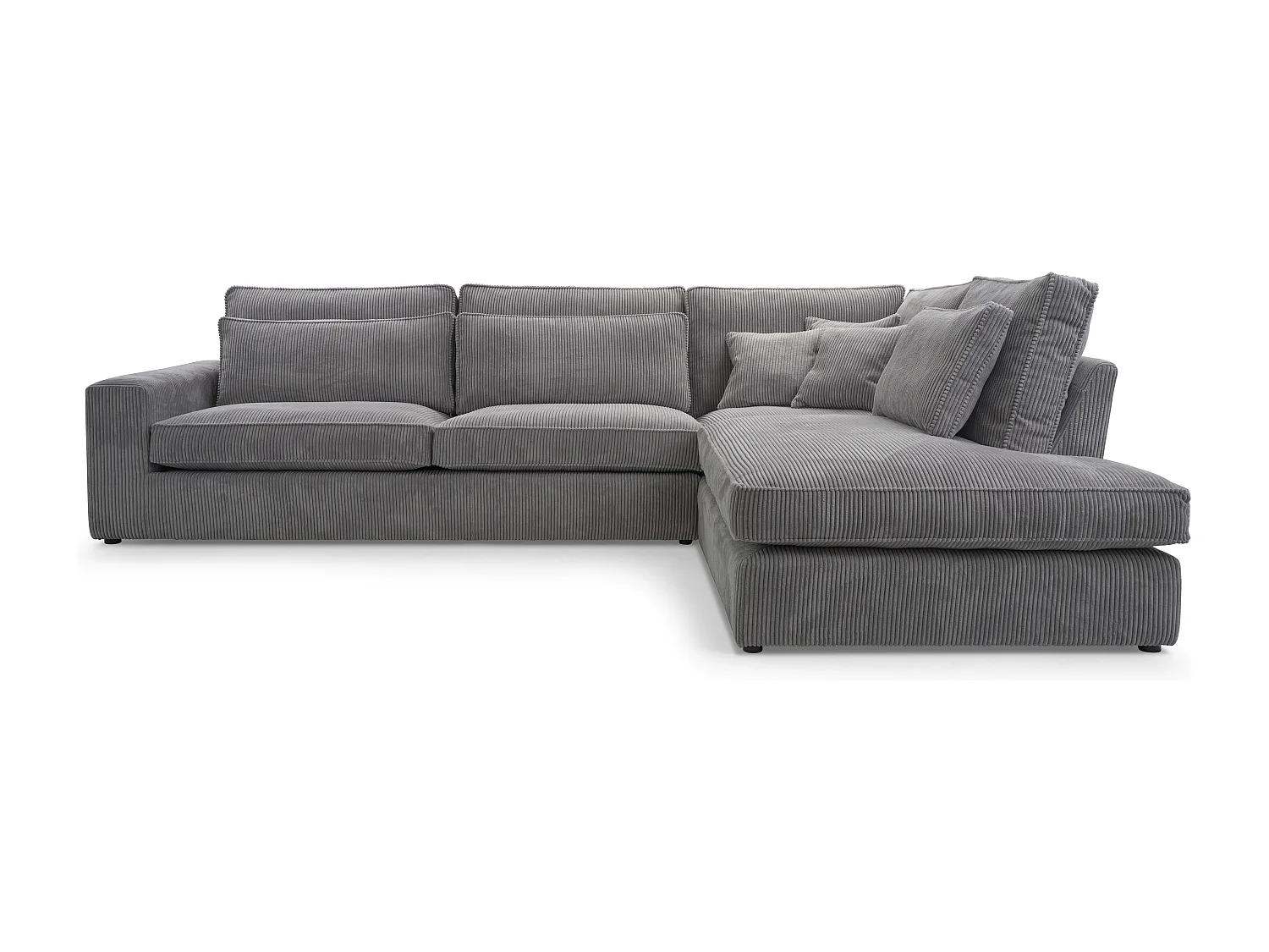 Ecksofa COBRA, Stoff-LINCOLN, Modernes Ecksofa Mit Kissen, Wellenfederung, Rückseite Bezogen, Freistehend, Rechts-Layout 89x314x224cm, GRAU