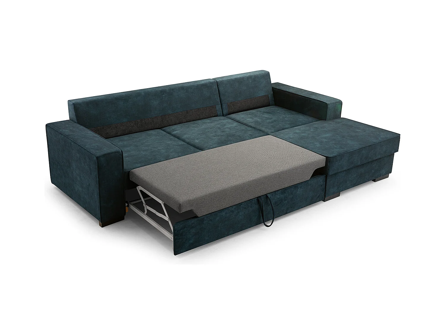 Schlafcouch mit Stauraum & Schlaffunktion – Sofa mit Automatik-Wagenmechanismus, Veloursstoff, gepolstertes Ecksofa | 223x160 cm | Grau, Rechte Seite