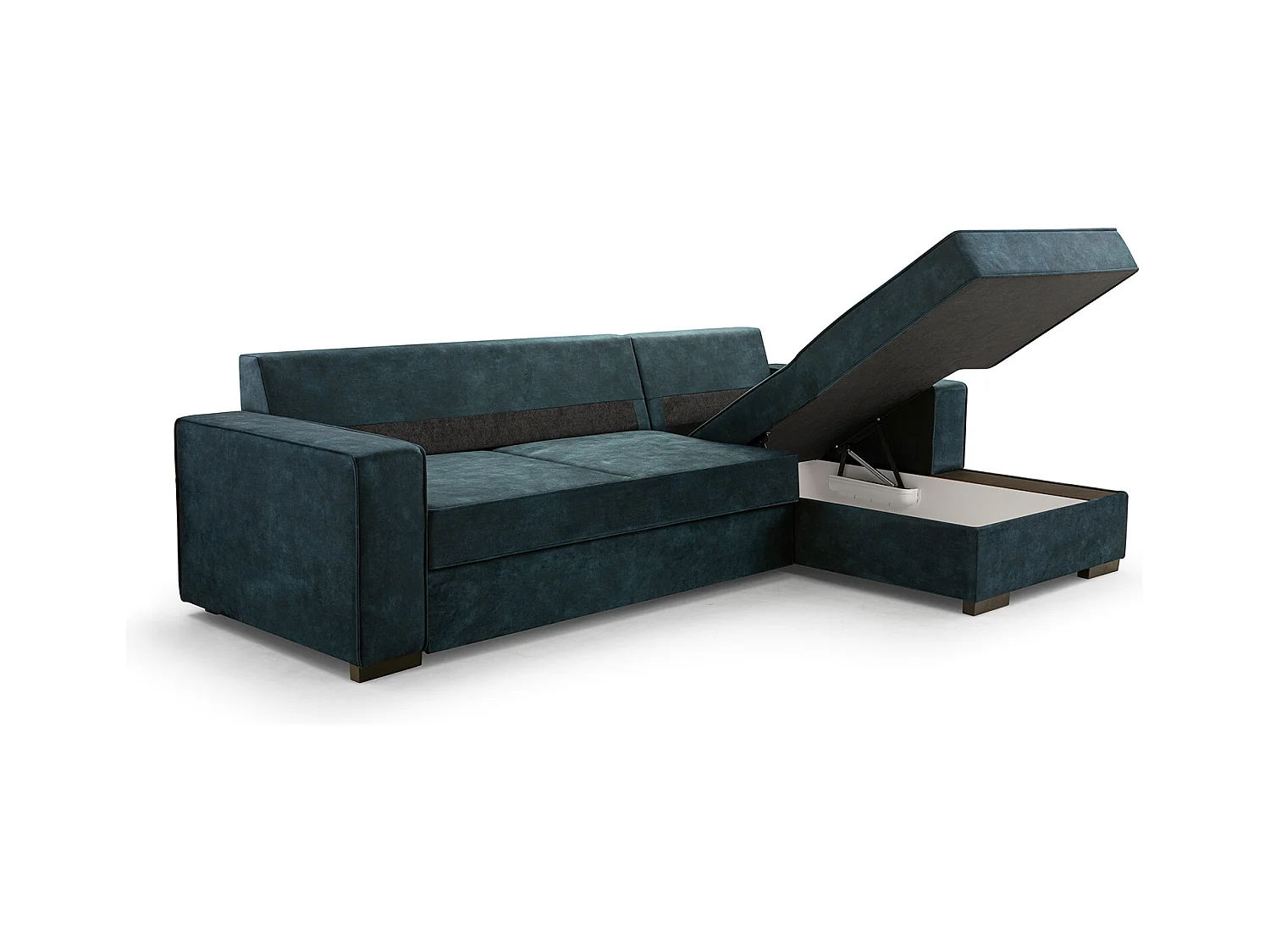 Schlafcouch mit Stauraum & Schlaffunktion – Sofa mit Automatik-Wagenmechanismus, Veloursstoff, gepolstertes Ecksofa | 223x160 cm | Grau, Rechte Seite
