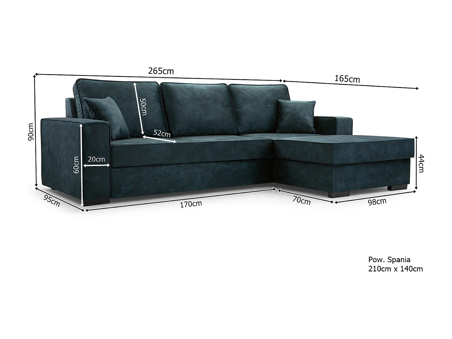 Sofa rozkładana ze schowkiem i funkcją spania - Mechanizm automatyczny, tkanina aksamitna, narożnik tapicerowany, 223x160 cm, Niebieski, prawa