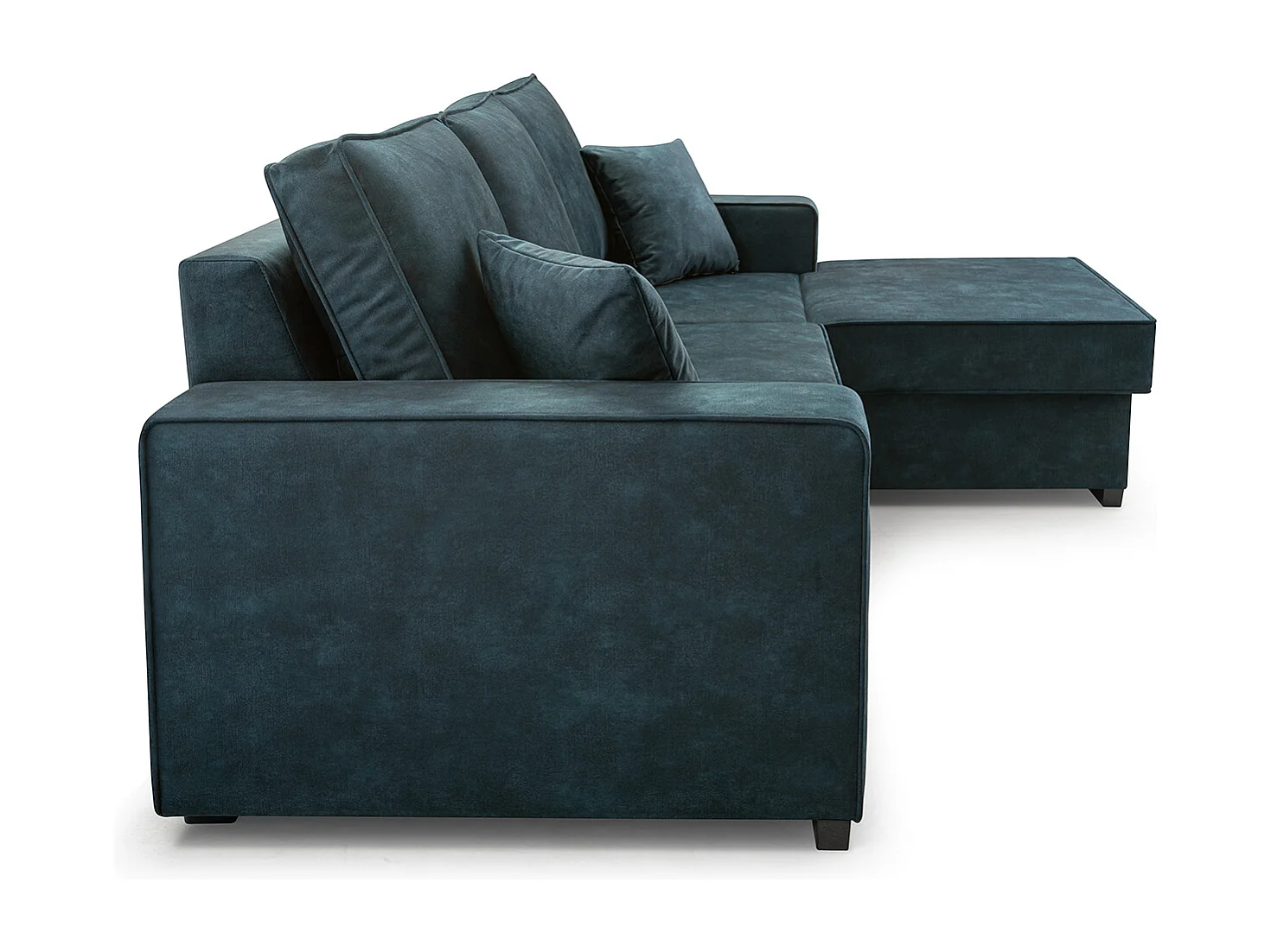 Sofa rozkładana ze schowkiem i funkcją spania - Mechanizm automatyczny, tkanina aksamitna, narożnik tapicerowany, 223x160 cm, Niebieski, prawa