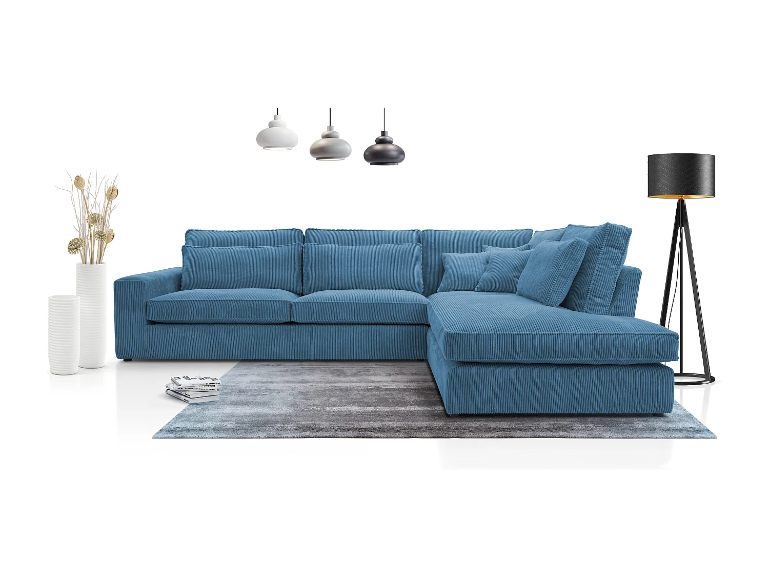 Ecksofa COBRA, Stoff-LINCOLN, Modernes Ecksofa Mit Kissen, Wellenfederung, Rückseite Bezogen, Freistehend, Rechts-Layout 89x314x224cm, TÜRKISCH