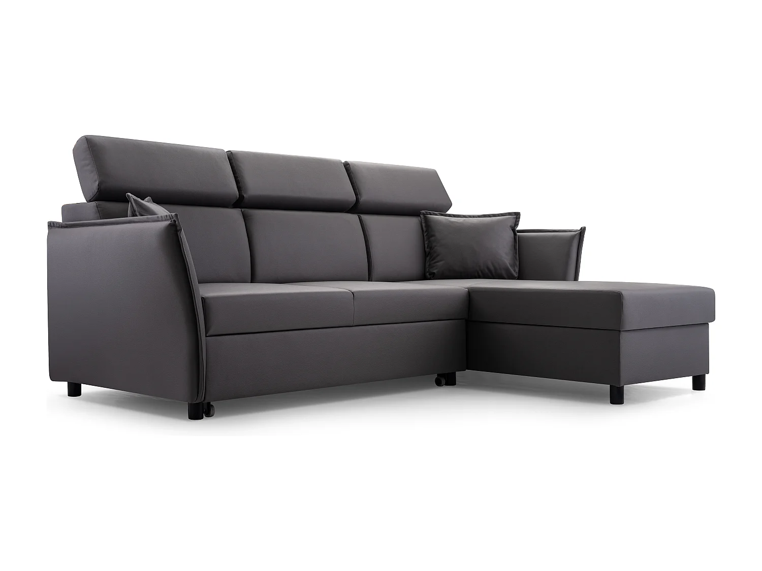 Ecksofa mit Schlaffunktion und Bettkasten-198x127cm,Verstellbare Kopfstützen,Schlafsofa,Bettsofa,Freistehend,Außenmaße 227x161,Rechte Seite,Braun