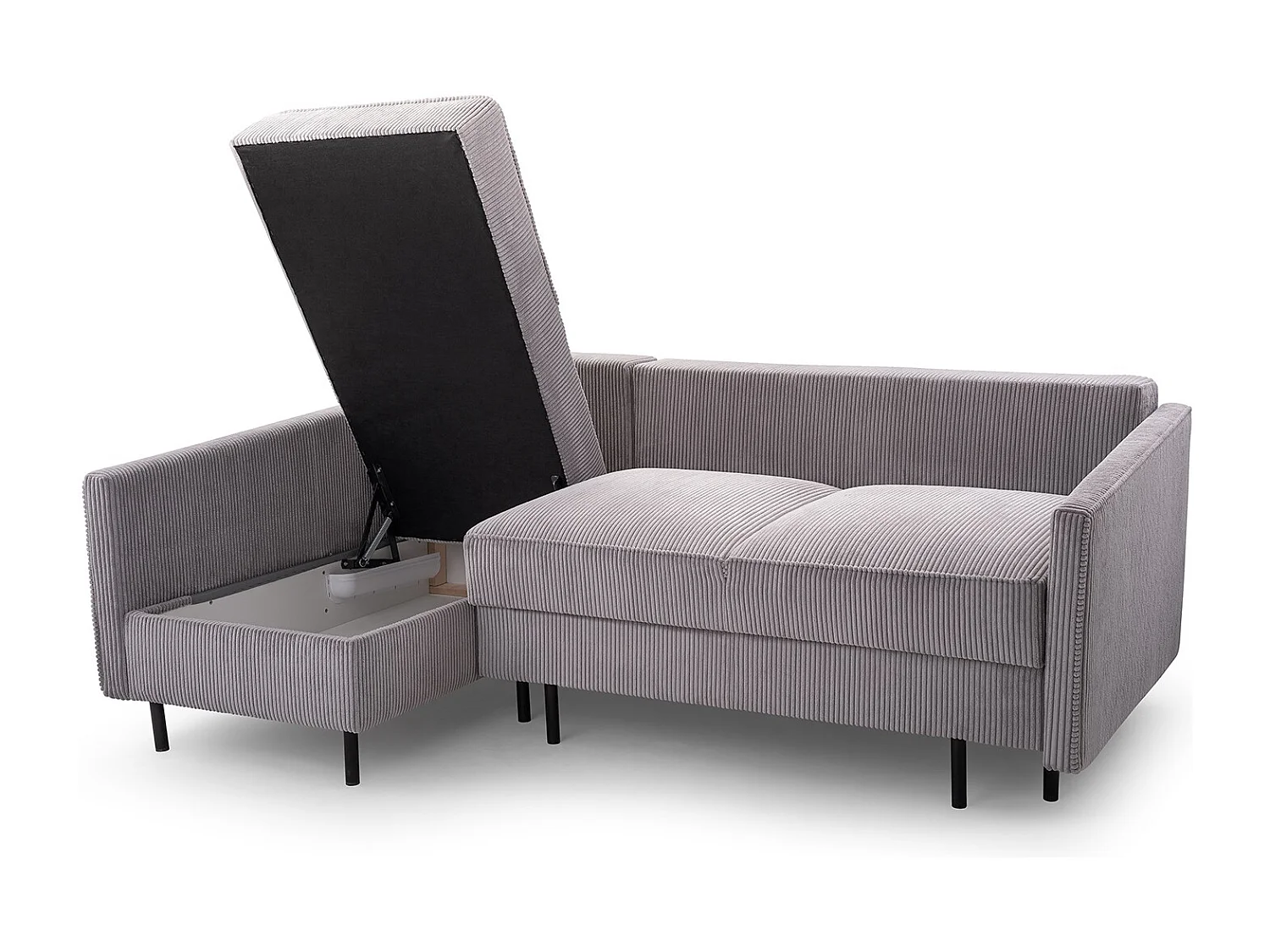 Ecksofa, ROBIN Sofa Mit Cordstoff-POSO, Ausziehbar, Schlafbereich 145x203cm, Robustes Holzgestell, Linke Seite, BLAU