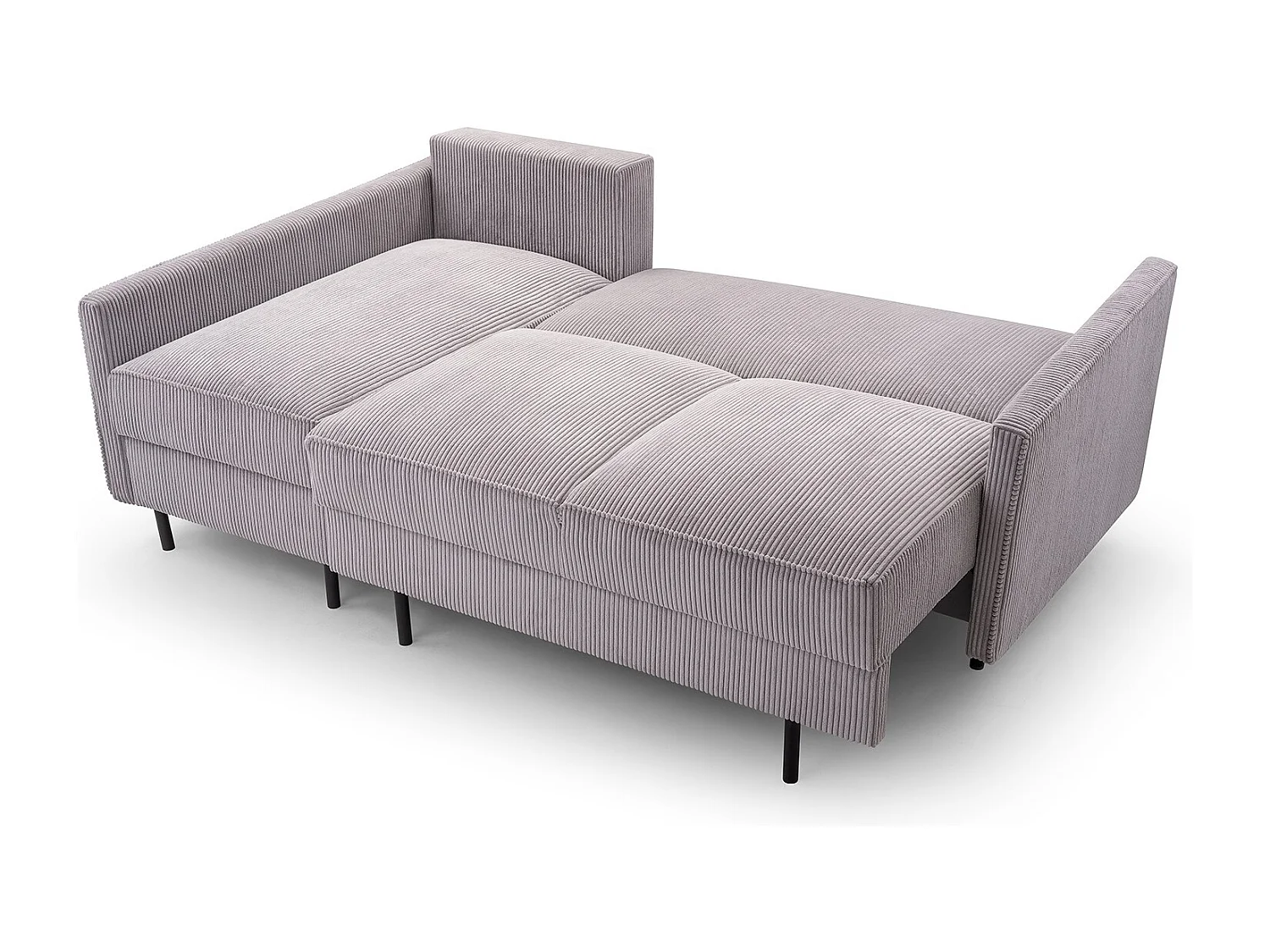 Narożnik, sofa ROBIN ze sztruksem POSO, rozkładana, powierzchnia spania 145x203 cm, solidna drewniana rama, lewa strona, NIEBIESKI