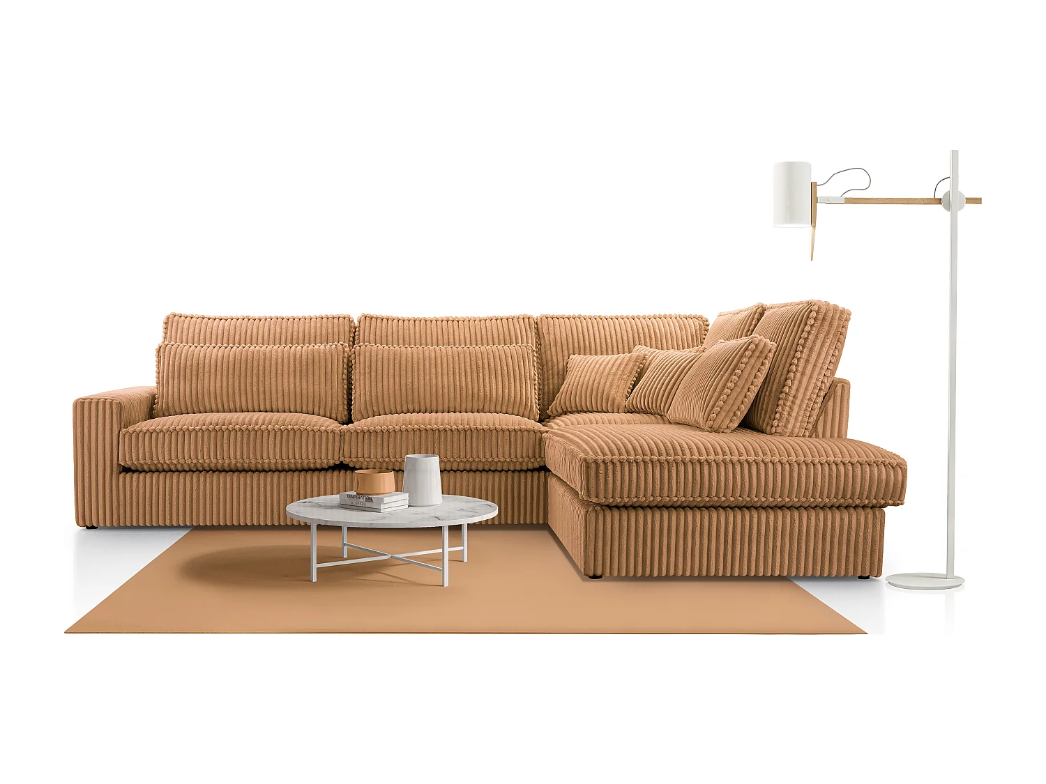 Hochwertiges Ecksofa - Modernes Sofa mit Kissen, gepolsterte Rückenlehne, komfortabel und stilvoll, Rechtes Design 89x314x224 cm, Platin