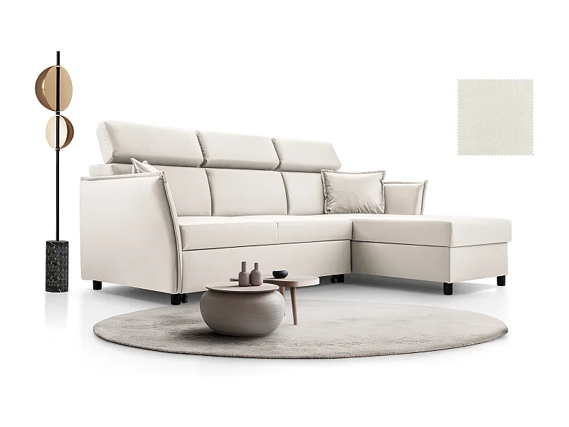 Ecksofa mit Schlaffunktion und Bettkasten-198x127cm,Verstellbare Kopfstützen,Schlafsofa,Bettsofa,Freistehend,Außenmaße 227x161,Rechte Seite,Esche