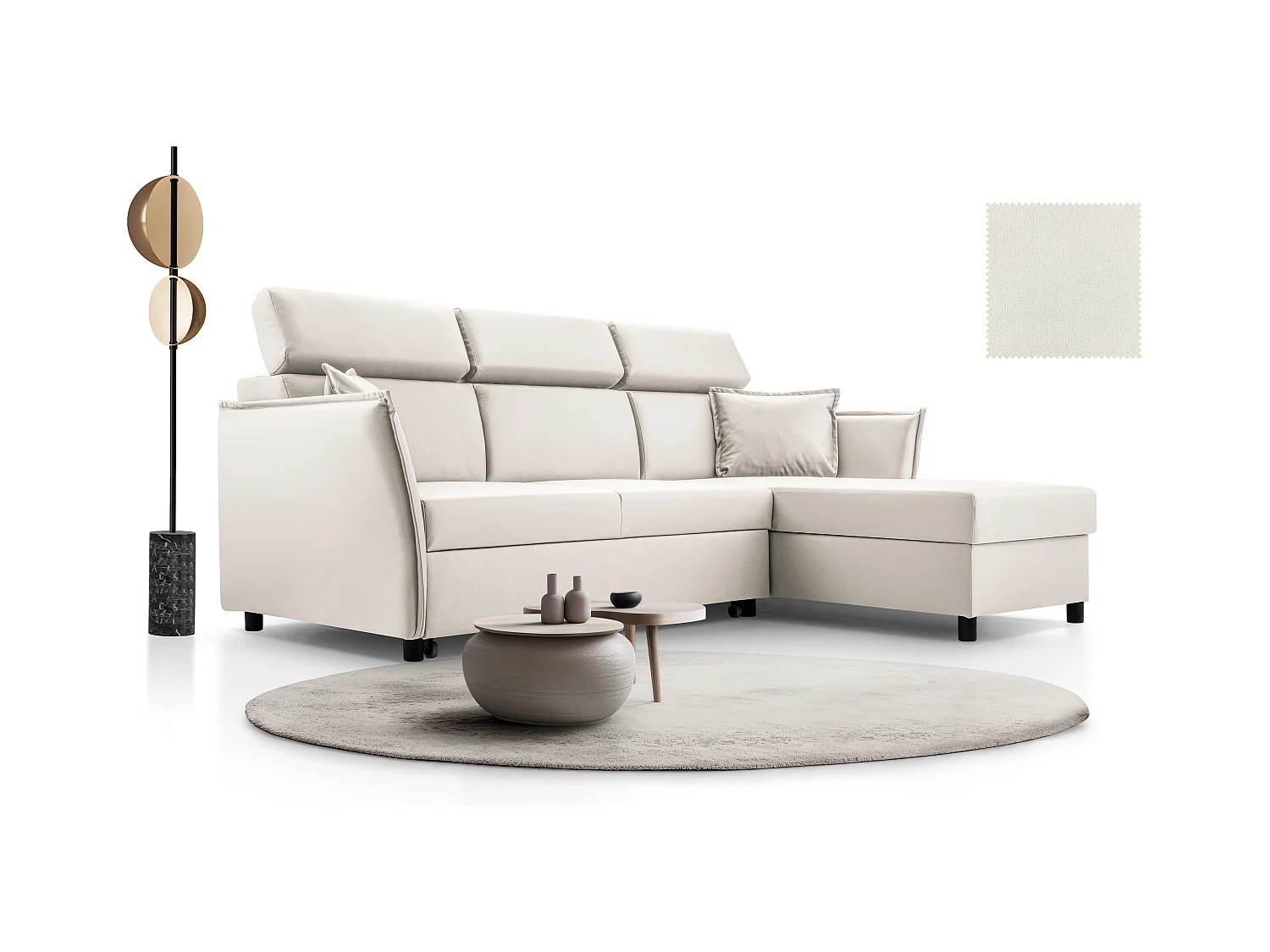 Ecksofa mit Schlaffunktion und Bettkasten-198x127cm,Verstellbare Kopfstützen,Schlafsofa,Bettsofa,Freistehend,Außenmaße 227x161,Rechte Seite,Esche