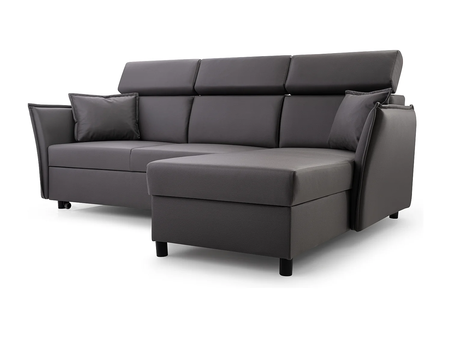 Ecksofa mit Schlaffunktion und Bettkasten-198x127cm,Verstellbare Kopfstützen,Schlafsofa,Bettsofa,Freistehend,Außenmaße 227x161,Rechte Seite,Grau