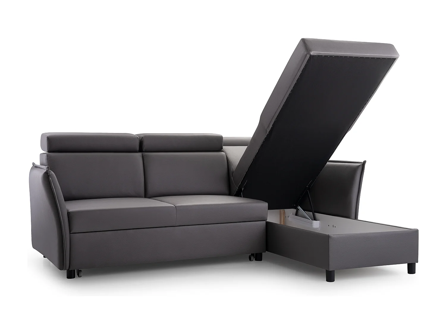 Ecksofa mit Schlaffunktion und Bettkasten-198x127cm,Verstellbare Kopfstützen,Schlafsofa,Bettsofa,Freistehend,Außenmaße 227x161,Rechte Seite,Grau