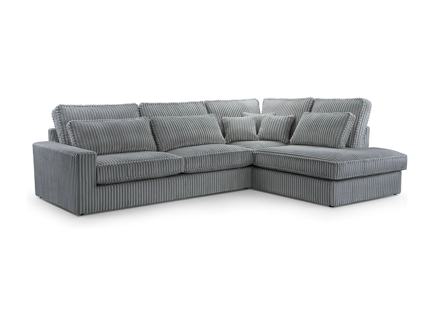Hochwertiges Ecksofa - Modernes Sofa mit Kissen, gepolsterte Rückenlehne, komfortabel und stilvoll, Rechtes Design 89x314x224 cm, Grau