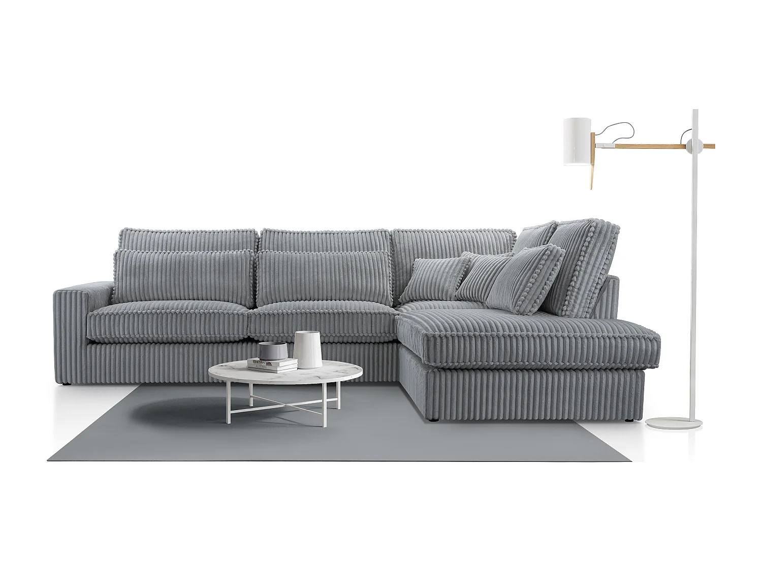 Hochwertiges Ecksofa - Modernes Sofa mit Kissen, gepolsterte Rückenlehne, komfortabel und stilvoll, Rechtes Design 89x314x224 cm, Grau