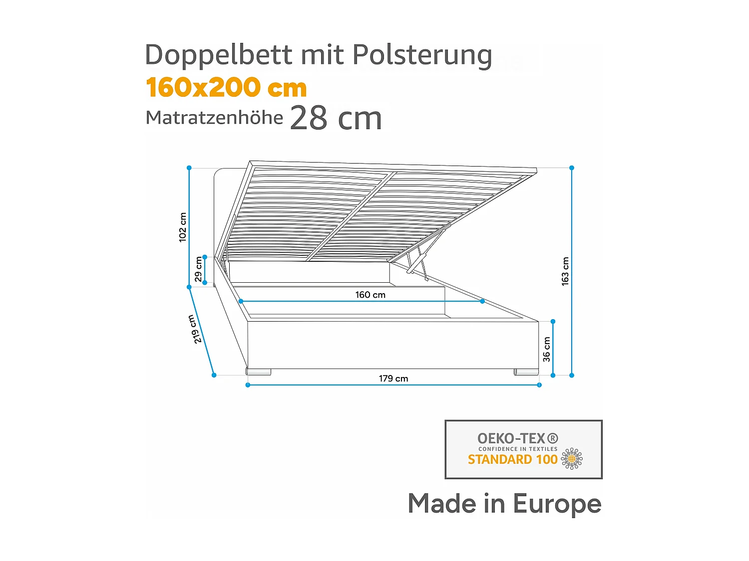 Multifunktionales Schlafsofa mit Bettkasten, großer Liegefläche und abnehmbarem Bezug | Rechte Layout 228x151x93 cm BRONZE