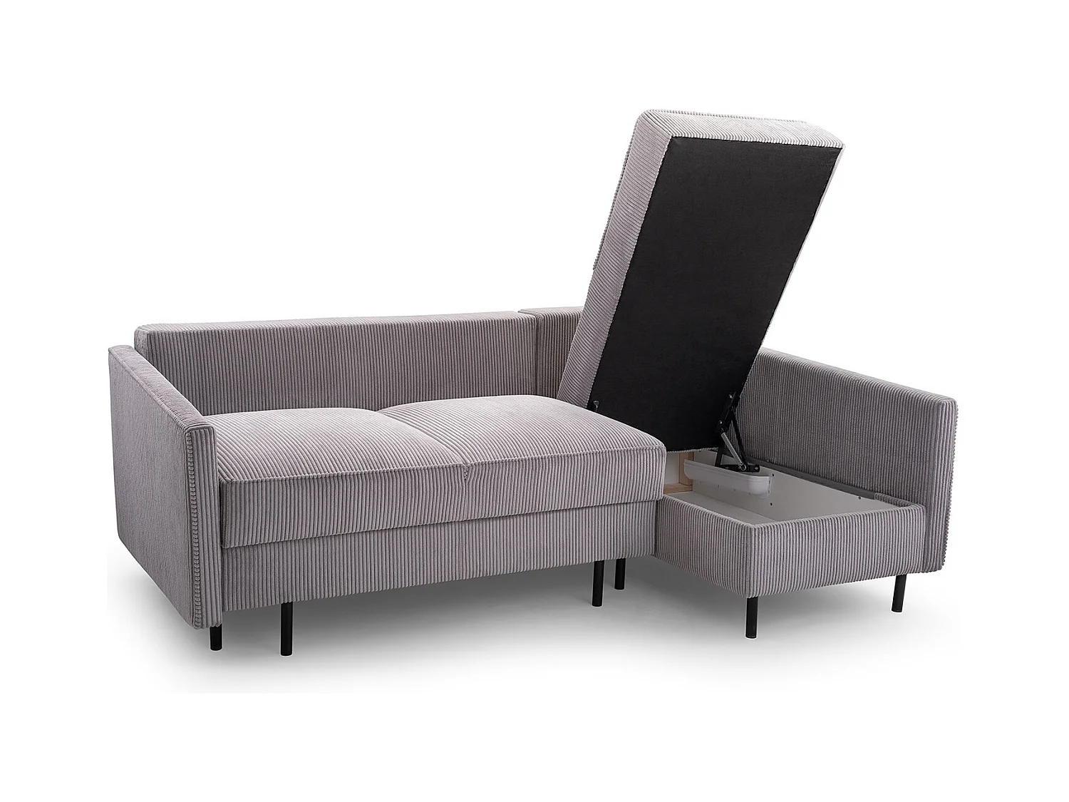 Ecksofa, ROBIN Sofa Mit Cordstoff-POSO, Ausziehbar, Schlafbereich 145x203cm, Robustes Holzgestell, Rechte Seite, GOLD