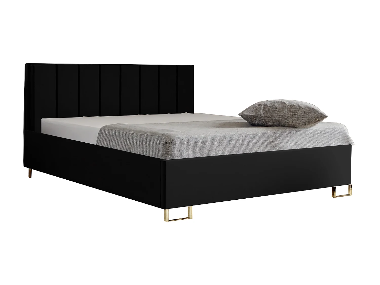 Cama estofada MALIBU, cabeceira acolchoada, tecido VELUTTO premium, baú com pistão a gás, altura confortável 39 cm, 160x200 cm, Preto
