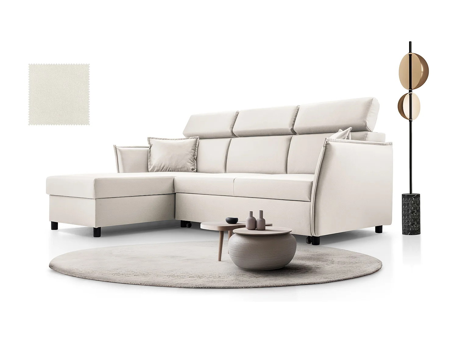 Ecksofa mit Schlaffunktion und Bettkasten-198x127cm,Verstellbare Kopfstützen,Schlafsofa,Bettsofa,Freistehend,Außenmaße 227x161,Linke Seite,Esche