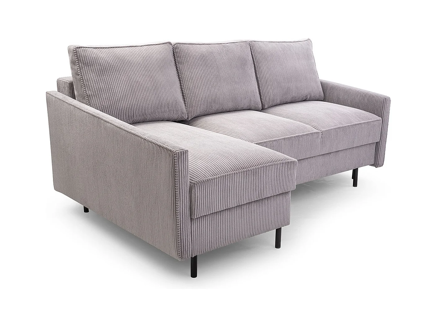 Ecksofa, ROBIN Sofa Mit Cordstoff-POSO, Ausziehbar, Schlafbereich 145x203cm, Robustes Holzgestell, Linke Seite, GOLD