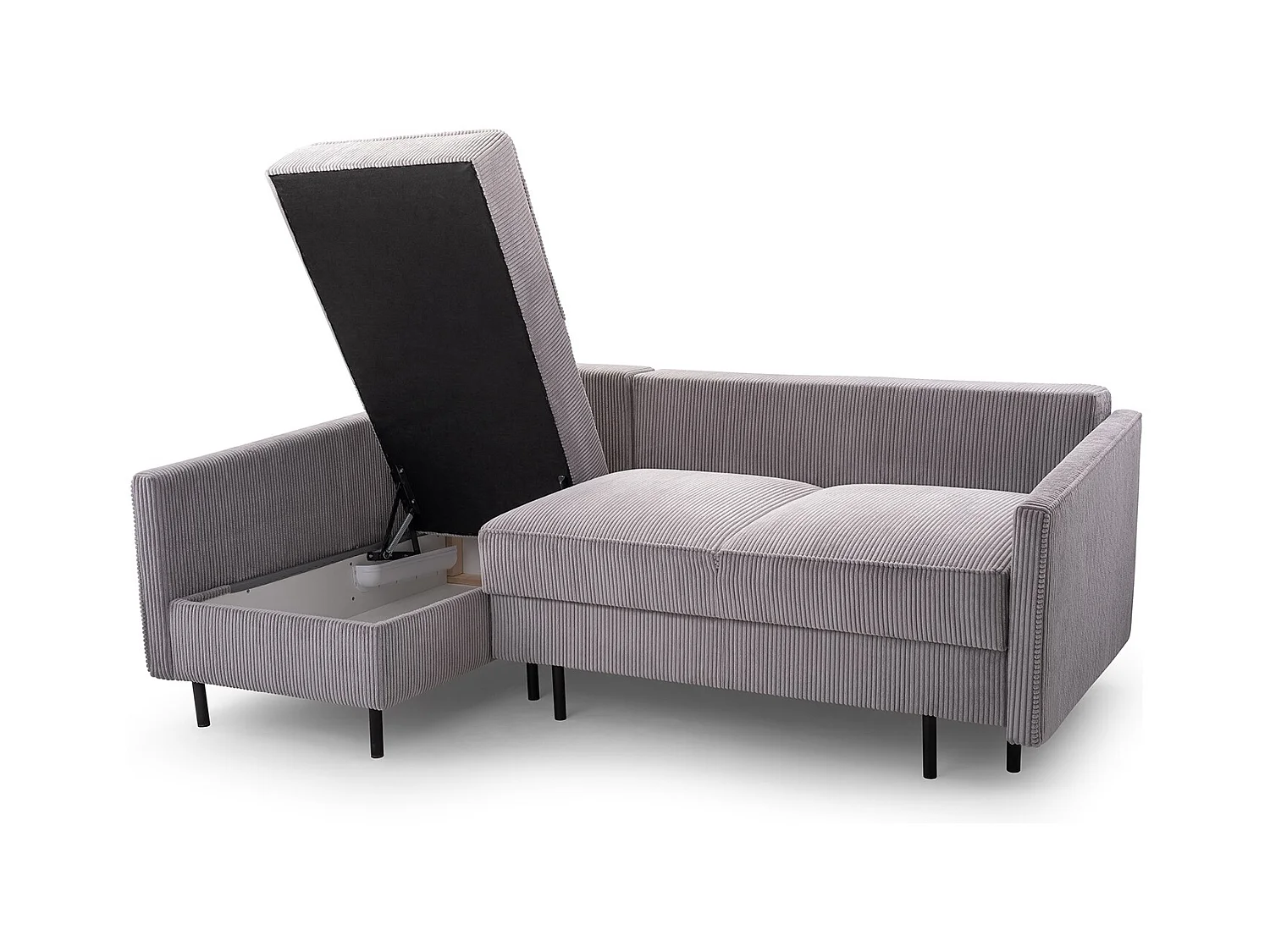 Ecksofa, ROBIN Sofa Mit Cordstoff-POSO, Ausziehbar, Schlafbereich 145x203cm, Robustes Holzgestell, Linke Seite, GOLD
