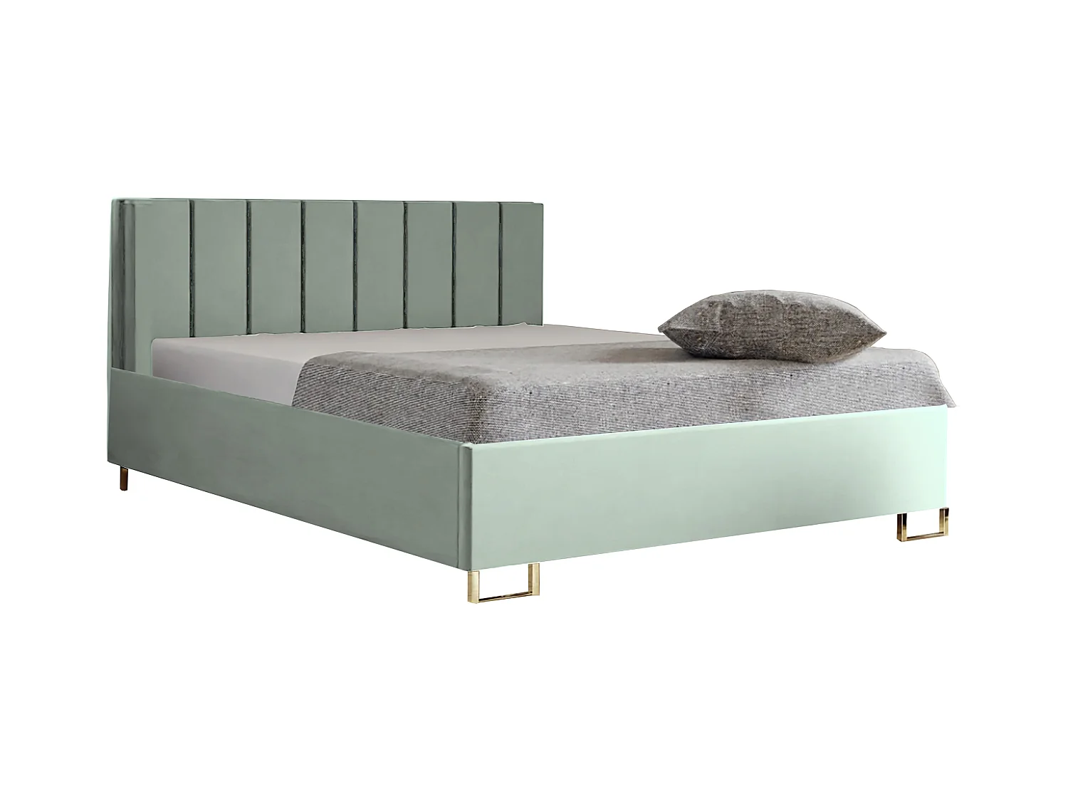 Polsterbett MALIBU 140x200 Kastanienbraun, VELUTTO-Stoff, gepolstertes Kopfteil, Bettkasten mit Gasdruckfeder, 39 cm hoch, Hellgrün