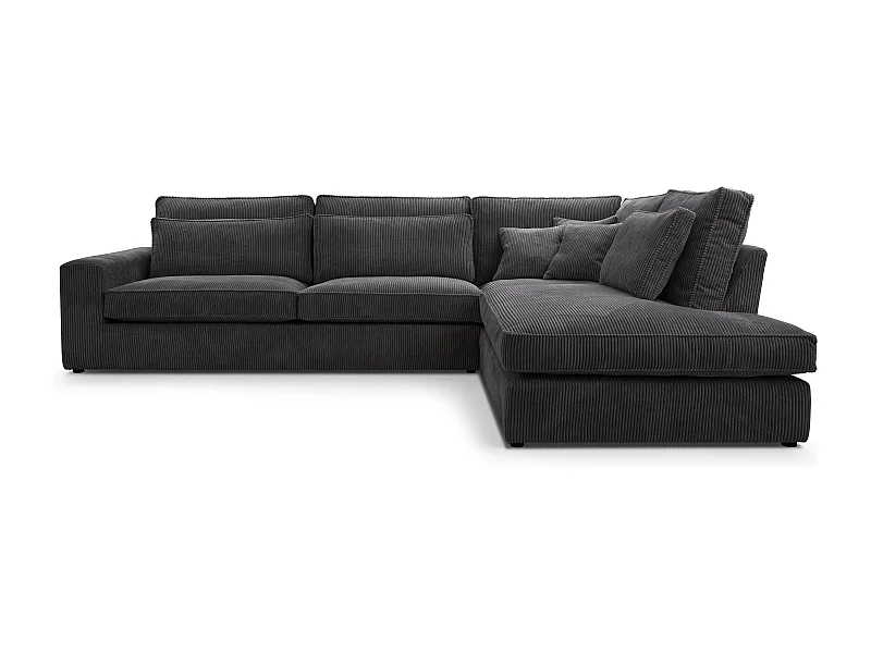 Modernes Ecksofa mit Kissen, Beste Ecke! Wohnbereich mit Bettkasten, Wave Spring Rücken, Freistehend, 89x314x224cm, Rechte Seite, Graphit