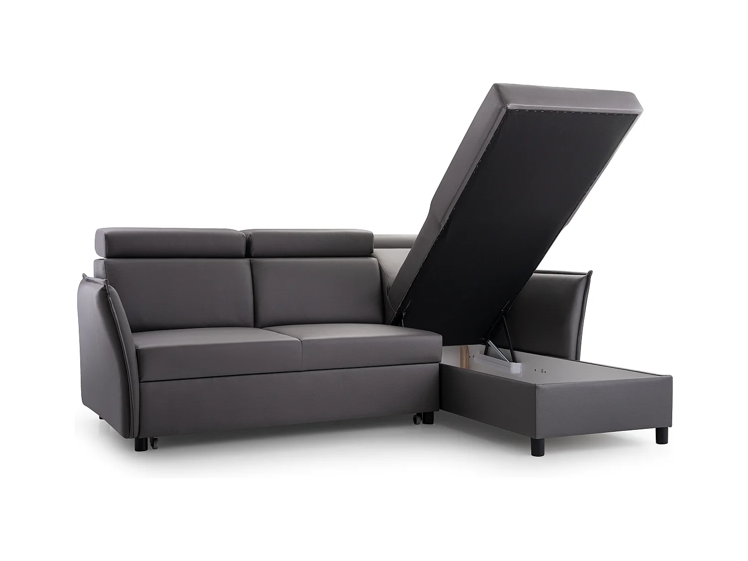 Ecksofa mit Schlaffunktion und Bettkasten-198x127cm,Verstellbare Kopfstützen,Schlafsofa,Bettsofa,Freistehend,Außenmaße 227x161,Rechte Seite,Cappuccino