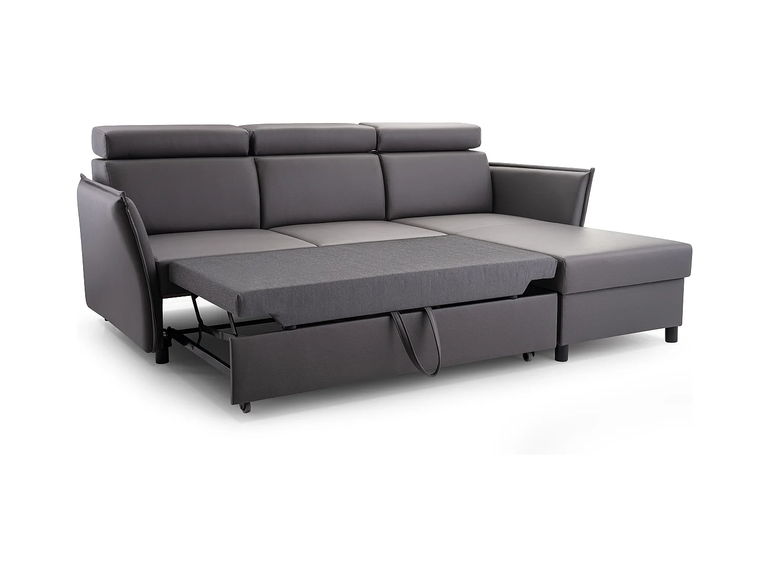 Ecksofa mit Schlaffunktion und Bettkasten-198x127cm,Verstellbare Kopfstützen,Schlafsofa,Bettsofa,Freistehend,Außenmaße 227x161,Rechte Seite,Cappuccino