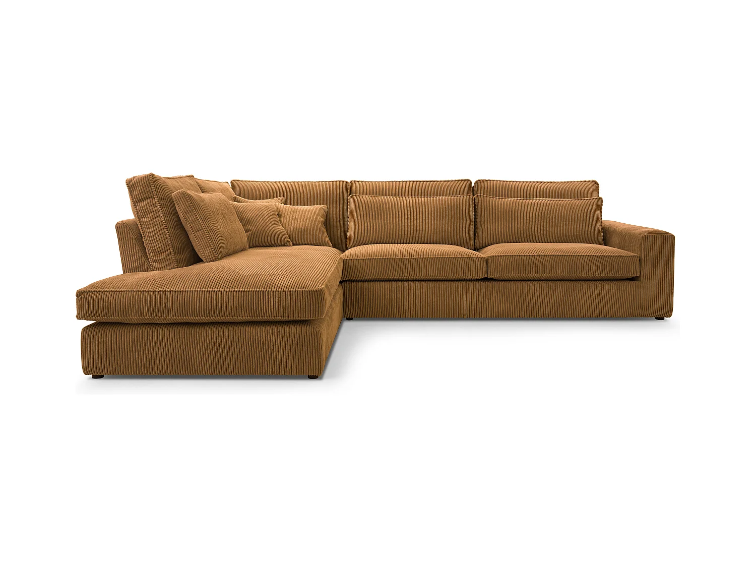 Ecksofa COBRA, Stoff-LINCOLN, Modernes Ecksofa Mit Kissen, Wellenfederung, Rückseite Bezogen, Freistehend, Links-Layout 89x314x224cm, GOLD