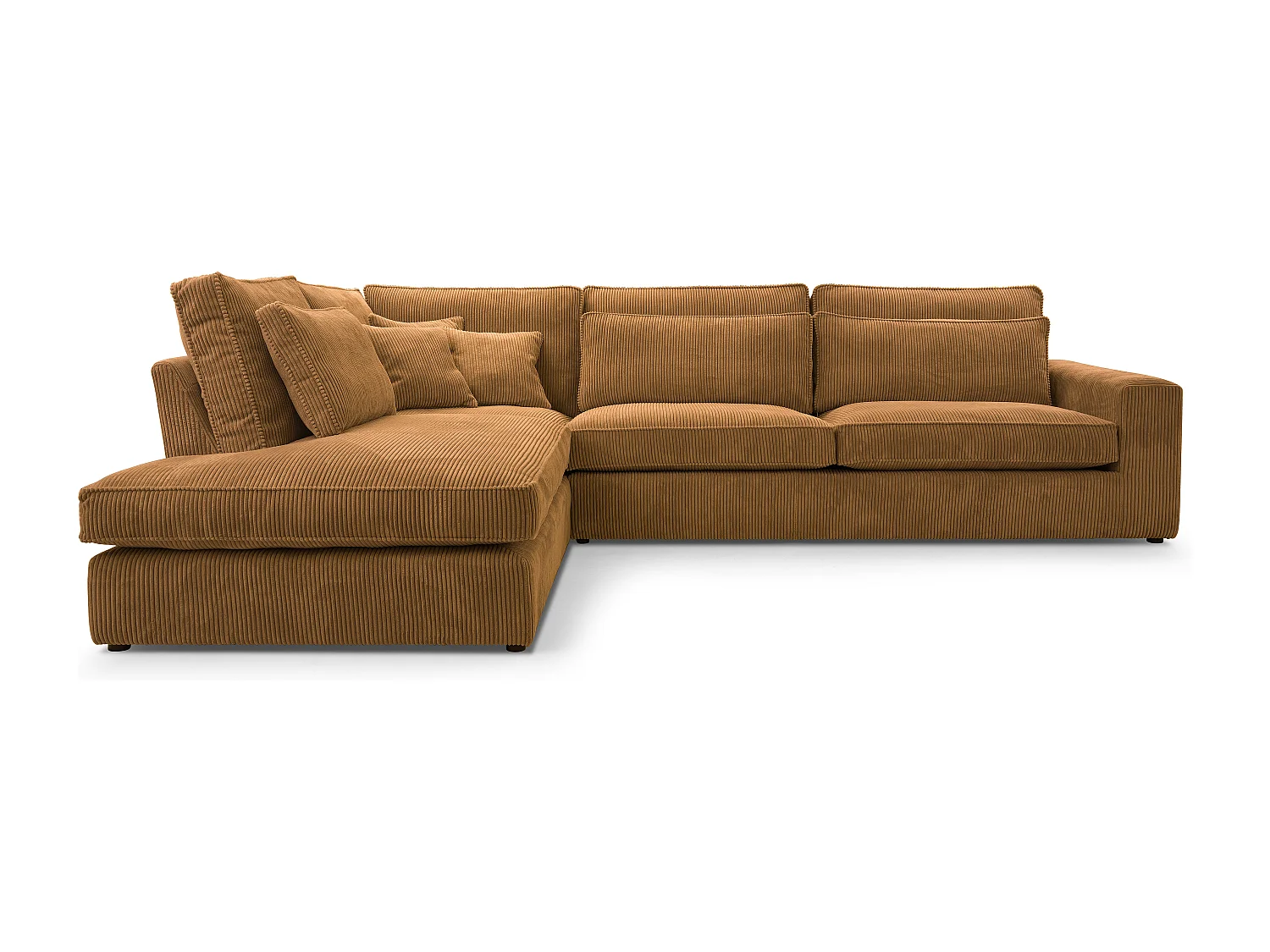 Ecksofa COBRA, Stoff-LINCOLN, Modernes Ecksofa Mit Kissen, Wellenfederung, Rückseite Bezogen, Freistehend, Links-Layout 89x314x224cm, GOLD