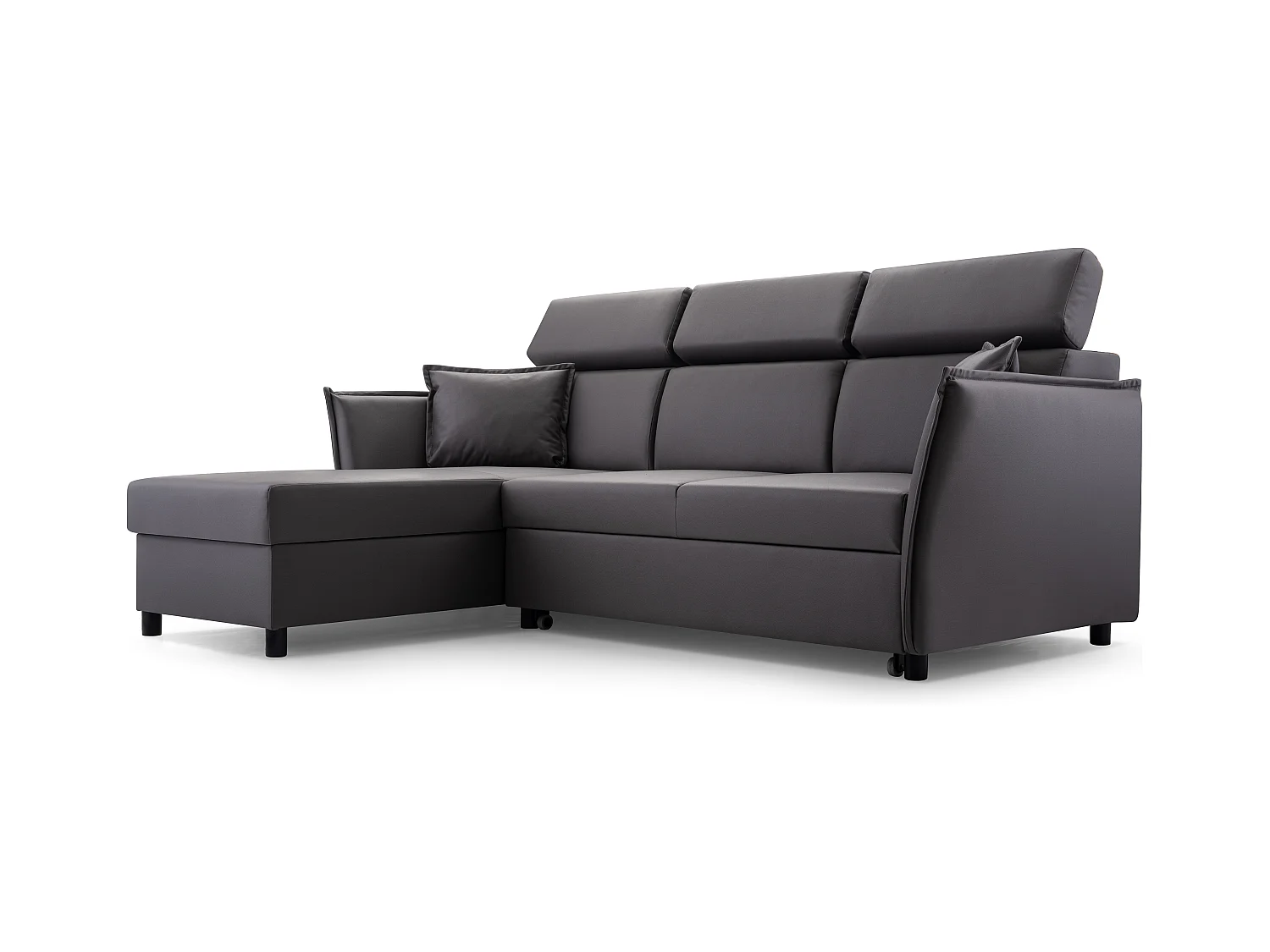 Ecksofa mit Schlaffunktion und Bettkasten-198x127cm,Verstellbare Kopfstützen,Schlafsofa,Bettsofa,Freistehend,Außenmaße 227x161,Linke Seite,Grau