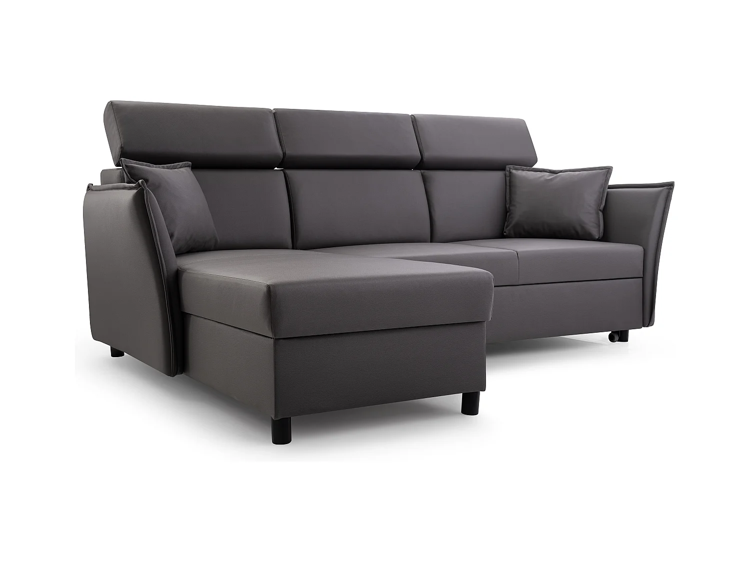 Ecksofa mit Schlaffunktion und Bettkasten-198x127cm,Verstellbare Kopfstützen,Schlafsofa,Bettsofa,Freistehend,Außenmaße 227x161,Linke Seite,Grau