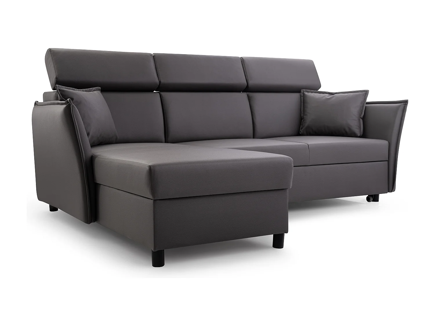 Sofá de canto c/ cama e baú-198x127cm, encostos ajustáveis, sofá-cama, autônomo, 227x161, lado esquerdo, Cinza