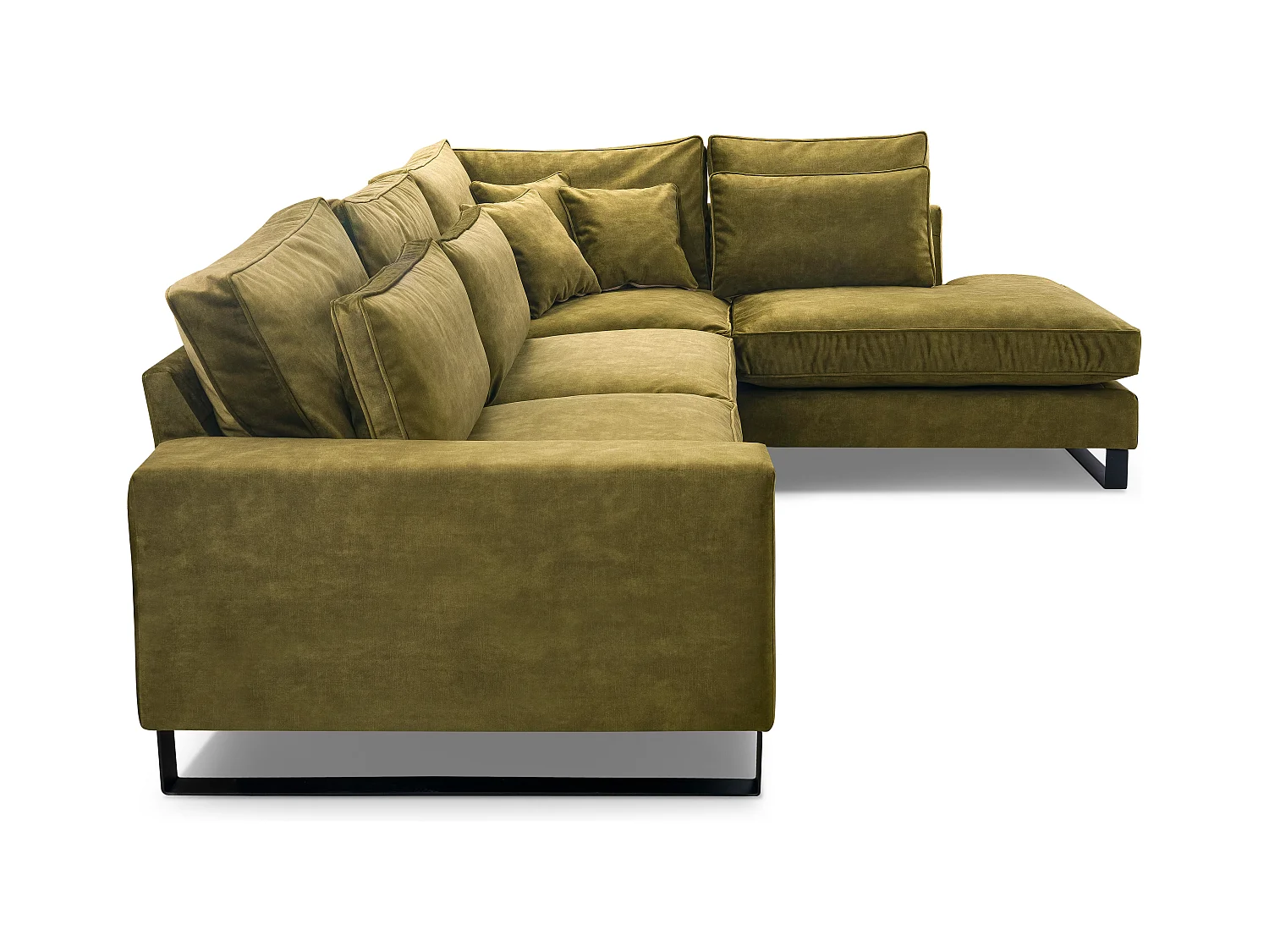 Ecksofa Freistehend L-förmig mit Wasserabweisendem Torre-Bezug, Abnehmbaren Kissen und Schwarzen Metallfüßen – Rechte Seite 314x224x90 cm, Gold