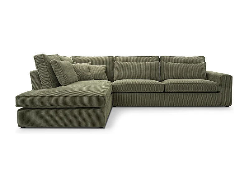 Ecksofa COBRA, Stoff-LINCOLN, Modernes Ecksofa Mit Kissen, Wellenfederung, Rückseite Bezogen, Freistehend, Links-Layout 89x314x224cm, GRÜN