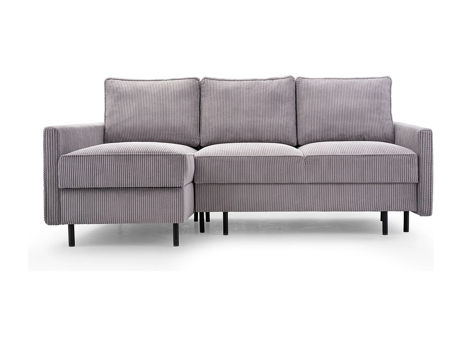 Ecksofa, ROBIN Sofa Mit Cordstoff-POSO, Ausziehbar, Schlafbereich 145x203cm, Robustes Holzgestell, Linke Seite, HELLGRAU