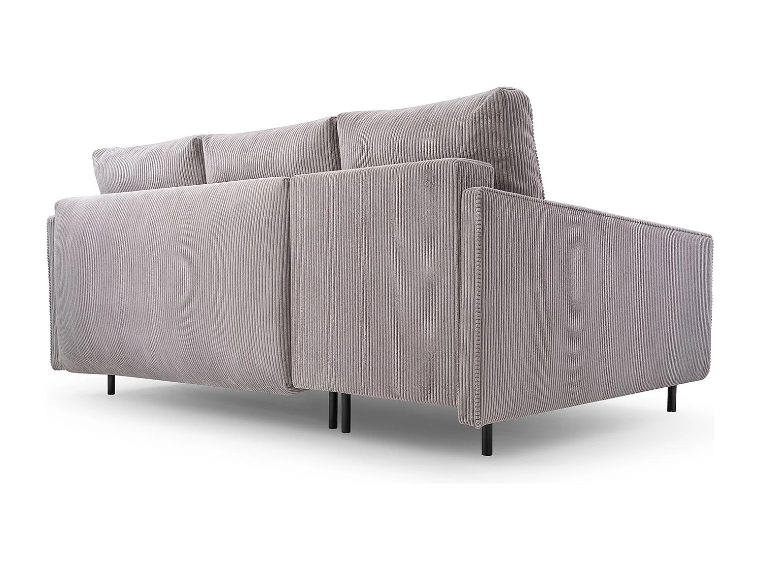 Hoekbank, sofa ROBIN met POSO-ribfluweel, uitklapbaar, slaapoppervlak 145x203 cm, stevig houten frame, linkerkant, LICHTGRIJS