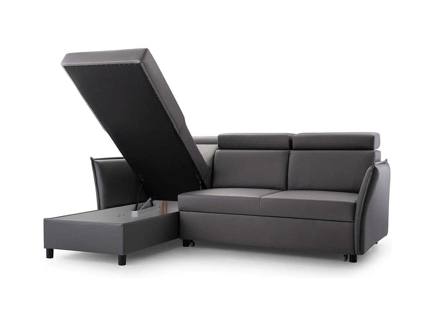 Ecksofa mit Schlaffunktion und Bettkasten-198x127cm,Verstellbare Kopfstützen,Schlafsofa,Bettsofa,Freistehend,Außenmaße 227x161,Linke Seite,Braun